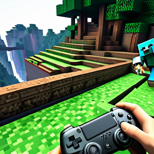 **A professional Minecraft player, full body shot, in a dynamic pose, wearing modest, comfortable gaming attire including long sleeves and full-length trousers. They are actively engaged in "speed bridging" over a vast chasm in a vibrant, colorful Minecraft world, expertly placing blocks with a swift, controlled motion. Their well-formed hands are visible on a gaming mouse and keyboard, demonstrating precise action as the bridge extends rapidly beneath their feet. The scene features a deep ravine below with lush green terrain in the background, emphasizing movement and construction. Perfect anatomy, natural pose, correct proportions, proper finger count, natural body proportions. High-resolution professional photography, esports aesthetic, focused depth of field, dramatic lighting. Safe for work, appropriate content, fully clothed, professional, family-friendly.**