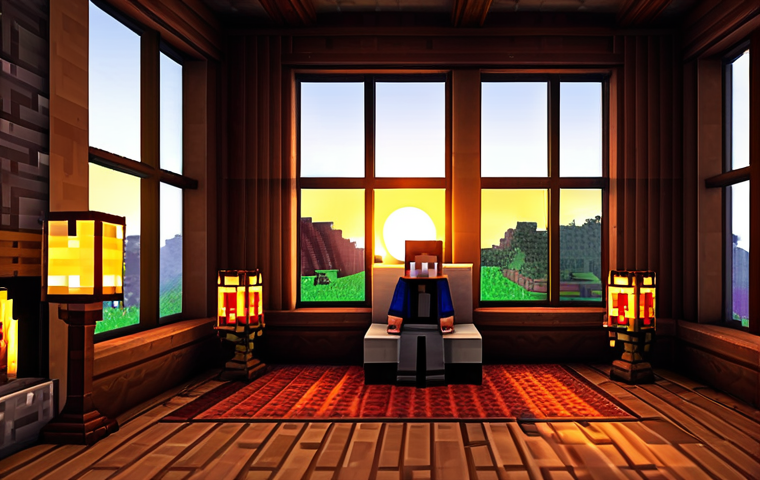마인크래프트 조명 기술 팁 - **Warm and Inviting Home:** "A cozy Minecraft home interior, illuminated by warm-toned lanterns and ...