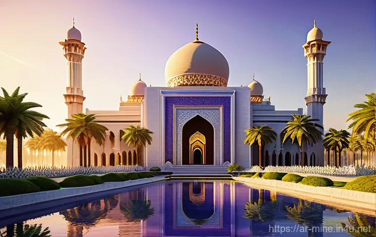 마인크래프트 현실 건축물 재현 - **Prompt 1: Grand Virtual Mosque in Desert Oasis** "A majestic, intricately detailed mosque, ren...