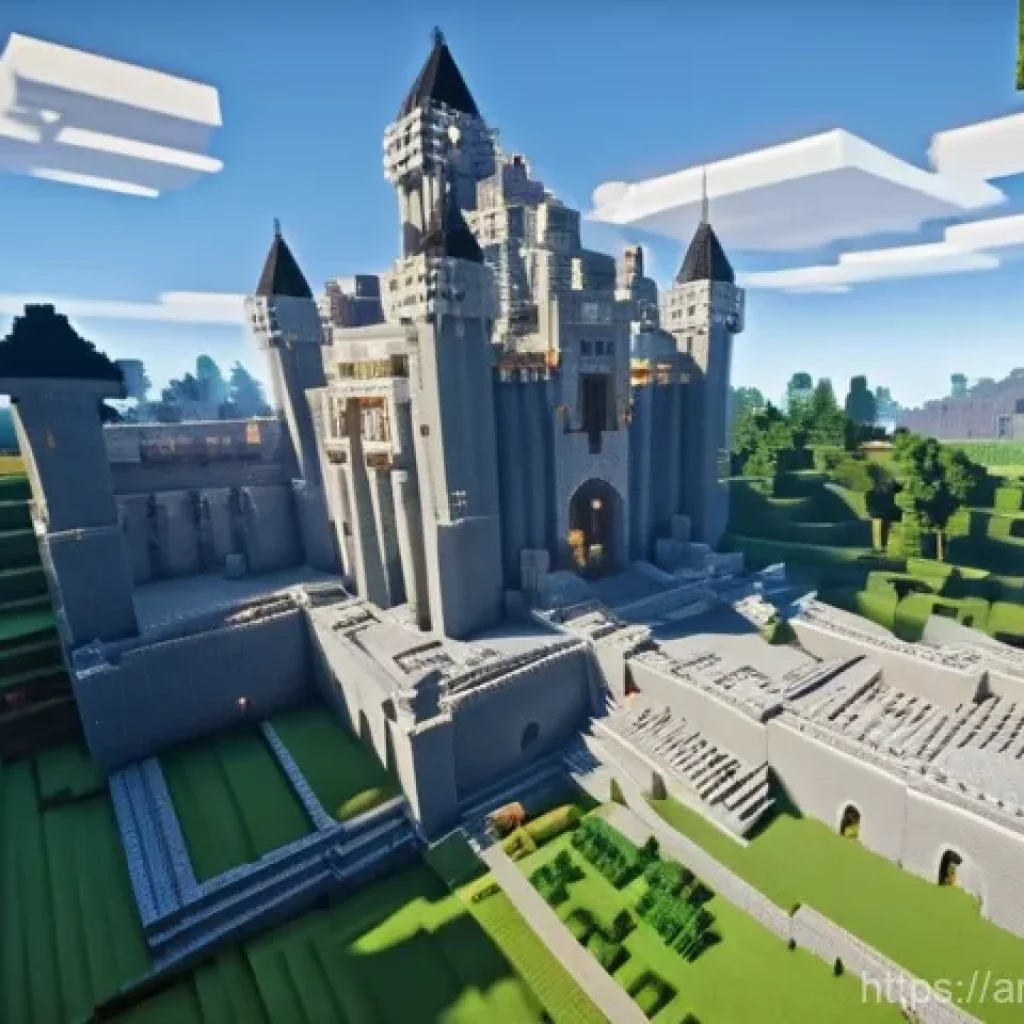 마인크래프트 제작 툴 소개 - **Prompt 1: Majestic Castle Construction with WorldEdit** "A grand, epic-scale Minecraft castle ...