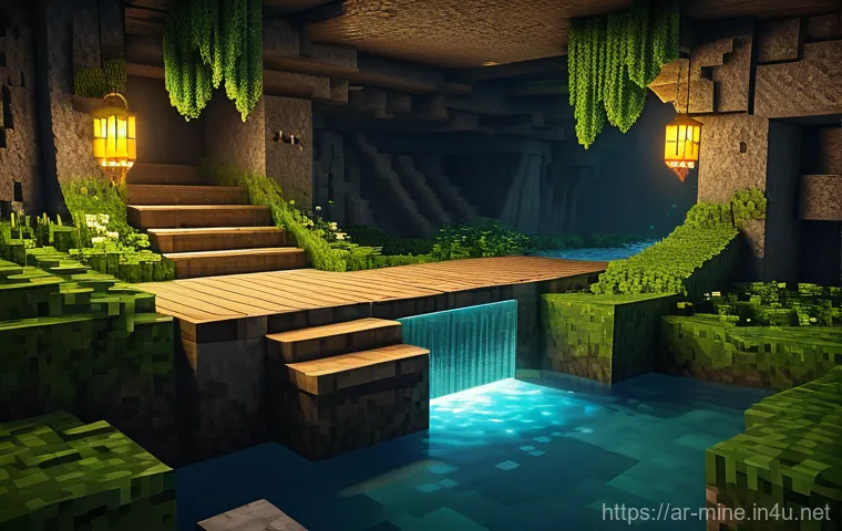마인크래프트 동굴 리모델링 - **Prompt:** "A breathtaking, warm, and inviting subterranean home carved within a vast Minecraft cav...