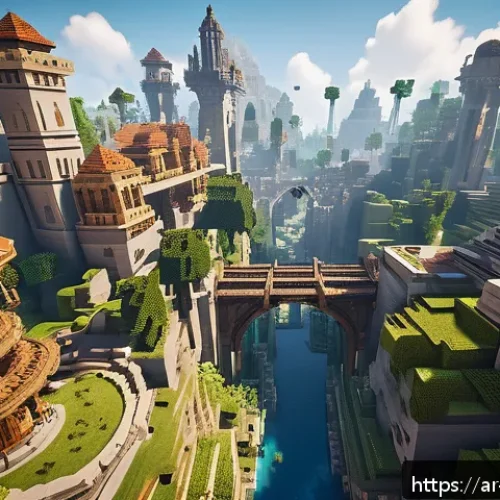 Home 33 마인크래프트 몹 이벤트 플래닝 - A detailed Minecraft MOBA custom map featuring a diverse environment with a blend of natural and art...