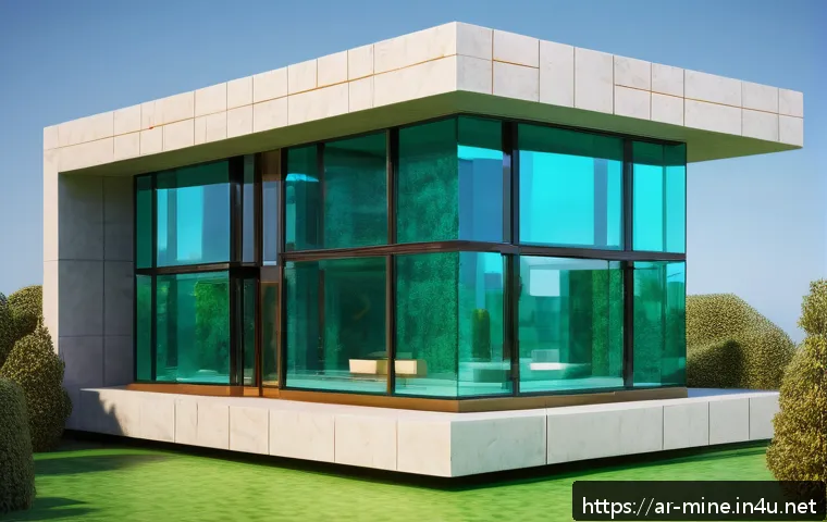 마인크래프트 초현대 건축 가이드 - A futuristic Minecraft house built with a combination of colored glass walls and sturdy stone bricks...