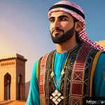 Home 18 마인크래프트 스킨 다운로드 및 적용법 - A detailed digital artwork of an Arab Minecraft player character wearing a culturally inspired, mode...