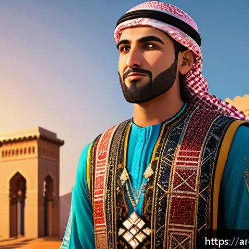 Home 30 마인크래프트 스킨 다운로드 및 적용법 - A detailed digital artwork of an Arab Minecraft player character wearing a culturally inspired, mode...