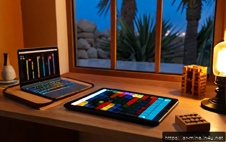 마인크래프트 제작법 연구 - Photorealistic cozy Arabic home study corner, an adult Arab gamer researching block-building game cr...